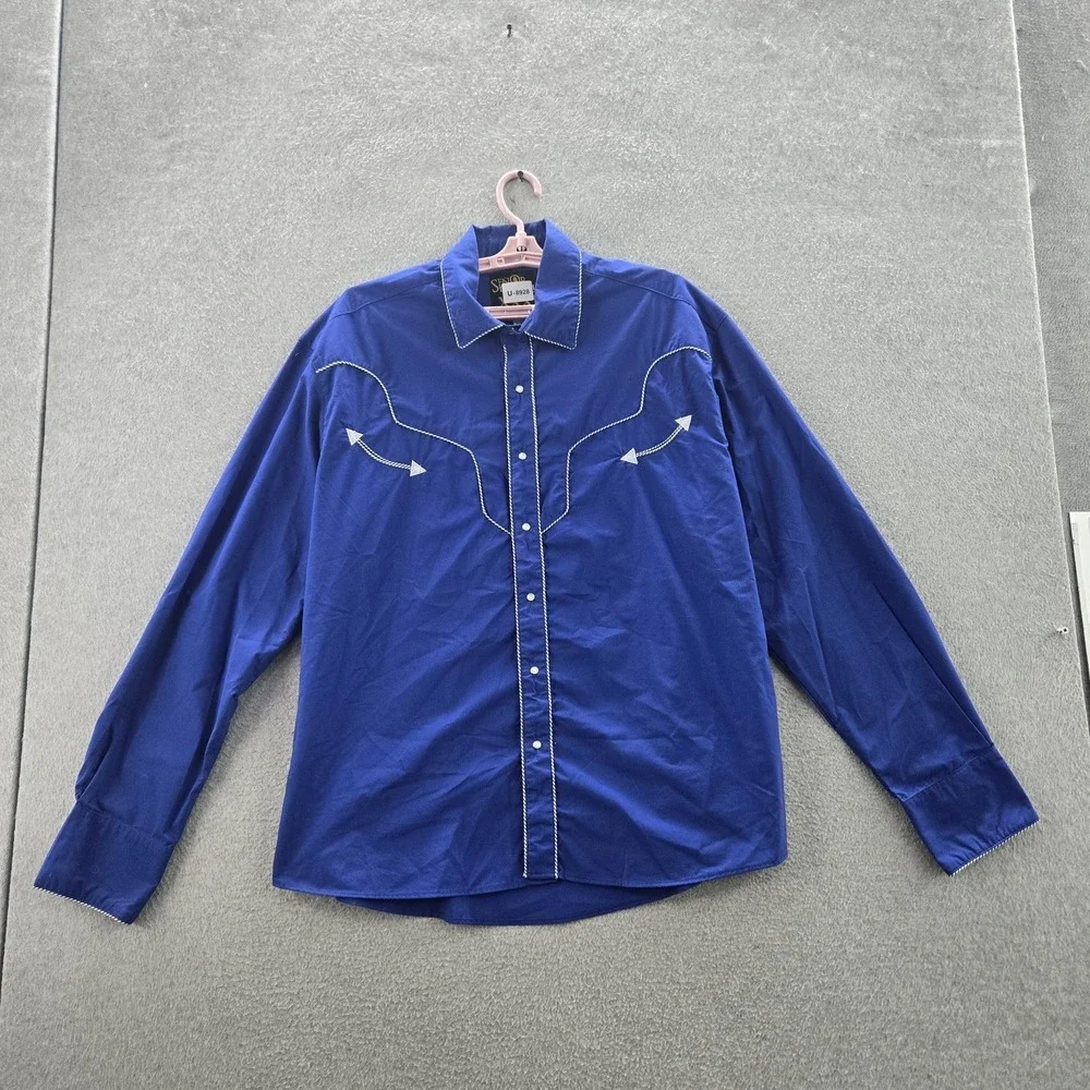 Senor De Los Cielos Men Button Up Shirt XXXL Blue Western Pearl‎ Snap Contrast